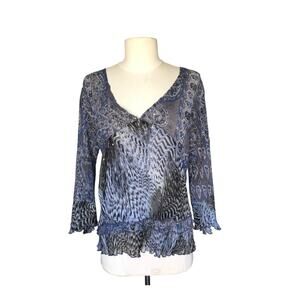 Alberto Makali Paisley Animal Print Blouse V-Neck Ruffle Hem Top Women's Large